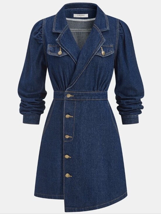 Commense Dresses & Skirts - Commense Denium Blazer Denium Dress Asymetrical Metal Buttons L NWT